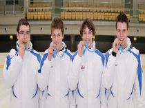Gratulation zur Bronzemedalie in der Nationenwertung Weitenwettbewerb Junioren U 16 !!!!! Von links: Gasser Roland, Aufderklamm Fabian, Weissteiner Sebastian, Stanger Fabian